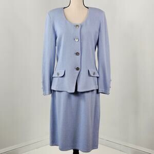 St. John Collection VTG 90s Blue Santana Knit Blazer and Skirt Suit | Women's 12